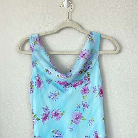 Vintage Y2K Light Blue Floral Cowl Neck Midi Dress Party Size XS Flirty Teeze Me - Picture 3 of 6